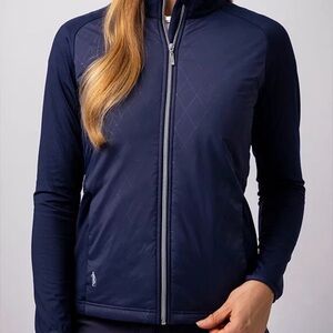 Elegant Navy Print Windbreaker Jacket for Women